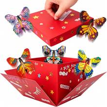 1pc Macaron Color Butterfly Explosion Surprise Box, Elegant Reusable Paper, Includes 1 Set Of Double Layer Box, 5 Butterflies, 1 Greeting Card, 2 Ribbons, 1 Pack Of Colored Pens, 2 DIY Stickers, 1 Pack Of Colorful Butterflies, Suitable For Any Age, Christmas, Birthday, Party, Graduation Ceremony, Birthday Party, Etc. - View 2