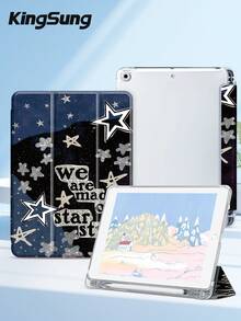 Kingsung 星空拼貼圖案平板保護殼，適用於 iPad 9.7/10.2/10.5/10.9/12.9/Pro 11 (第10代)，相容於 Galaxy Tab S6 Lite 10.4 吋版本，相容於 Kindle Paperwhite 第12代 2024，配備柔軟防摔保護，智慧垂直/自動喚醒/睡眠功能 - 彩色 - 查看 4