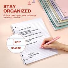 SUNEE Spiral Notebooks, 1-Subject, 5 Pack, College Ruled Paper, 8" X 10-1/2", 70 Sheets Per Notebook,3-Hole Punched Paper, Pink,Purple, Blue, Green, Yellow Spiral Lined Notebooks For School,Work - 套裝 - 查看 5