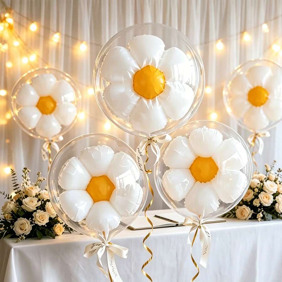 10pcs 18-Inch Bobo Ball Daisy Foil Balloon Set, Suitable For Birthday, Wedding, Baby Shower And Party Photo Booth Decoration - View 1