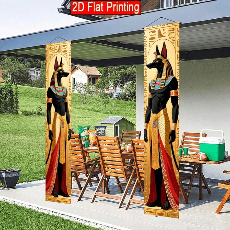 Spanduk Teras Bertema Gaya Mesir Kuno, Desain Patung Anubis, Cocok untuk Dekorasi Bendera Halaman Luar Ruangan Bertema Mesir Kuno - Tidak Membutuhkan Listrik - A - View 1