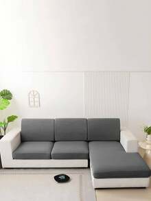 1 Stück minimalistischer moderner einfarbiger Sofaüberzug und Kissenbezug aus Milchseide-Polyesterfaser, elastisch, für alle Jahreszeiten - Dunkelgrau - Übersicht 3