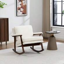 Sillón auxiliar de estilo moderno de mediados de siglo, mecedora con estructura de madera, sillón tapizado, silla de lectura para dormitorio y jardín de invierno. - Blanco - Ver 9
