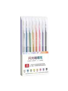 8pcs Glitter Ballpoint Pen Set, 1.0mm Medium Tip, Sparkling Ink, Suitable For Writing, Hand Drawing And Decoration, Compatible With Bullet Journal, Scrapbook And Various Arts And Crafts - Multicolor - View 7