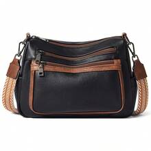 Bluome Crossbody Purses For Women, Vegan Leather Shoulder Bag Handbags Medium Hobo Bag With Guitar Strap,Vacation&School Essentials,Mother's Day Gift - 主黑配棕 - 查看 9