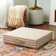 1pc Thick Square Woven Linen Floor Cushion With Handle, Natural Raffia Texture Foam Pad, 50cm/20in Washable Tatami Meditation Mat, Multi-Functional Window Seat Sofa Chair Cushion, Suitable For Living Room Bedroom Balcony Home Decor - Yellow and White Stripes - View 9