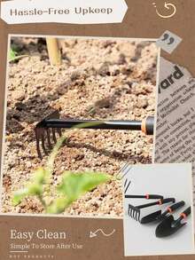 4件組園藝工具套組－防鏽手鏟、耙子、鏟子，適用於種植花卉、蔬菜、多肉植物及鬆土，耐用戶外園藝套組，附人體工學手柄 - 多色 - 查看 5