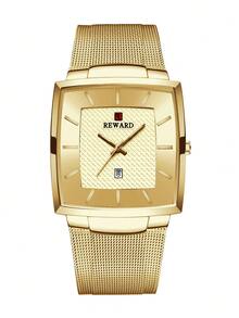 Jam Tangan Quartz Pria REWARD, Gaya Bisnis Modis, Tampilan Kalender, Jarum Jam Berpendar, Multifungsi, Hadiah Berkualitas Tinggi, Desain Klasik, Tali Jam Stainless Steel - Emas - View 16