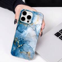 3pcs Large Window Lens Gilded Ink Marble Pattern Transparent Full Coverage Shockproof Phone Case Set, Luxury Minimalist Unisex Protective Shell 3 Pieces Set, Compatible With IPhone17/17Pro/17ProMax/16/11/16Plus/16ProMax/16e/15ProMax/13/14/12/14ProMax/12ProMax/13ProMax/12Pro/13Pro/14Pro - Colorful Feather Yarn - View 2