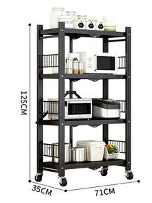 Foldable Multi-Layer Floor Storage Rack - No-Assembly Folding Floor Stand With Universal Casters, Movable, Space-Saving, Sturdy And Durable, Available In Multiple Sizes, Ideal For Storage And Organization In Kitchens, Living Rooms And Studies - Multiple Specifications - View 13