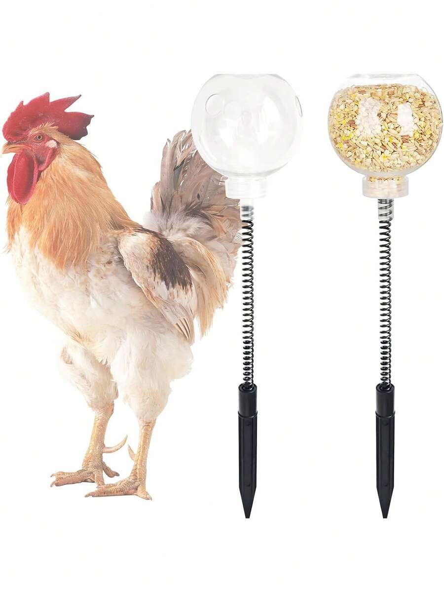 Chicken Pecking Toys For Hens, Poultry, Ducks, And Parrots - Interactive Swing Feeder With Spring And Ground Stake; Spring-Action Puzzle Toy For Chicks; Suitable As Coop Accessories And Foraging Feeders For Caged Or Free-Range Chickens - D - View 1