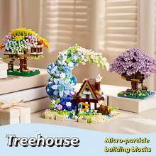 Multi-Particle Building Blocks Treehouse Street Scene Series, Children's Building Blocks Toy Set, Includes: Moon Treehouse, Multiple Colors Cherry Blossom Trees. DIY Educational Assembly Handmade Gift, Gift For Children, Classroom Reward Small Gift. Back To School, Birthday And Major Holiday Fashion Gift. Gift Bag Packaging More Affordable. - Multicolor - View 2