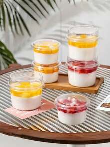 100pcs/50pcs High Quality Transparent Reusable PET Plastic Portion Cups With Snap Lid | Perfect For Holidays, Parties, Picnics And Daily Use - Dessert Bowls, Suitable For Ice Cream - Transparent - View 8