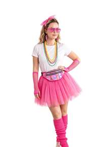 Conjunto de Atuendo Rosa Neón de los 80, Falda Abullonada, Guantes de Red, Pendientes de Rayo, Calentadores de Pierna, Bolso, Collar de Cuentas, Accesorios de Disfraz de Fiesta Disco Retro Adecuados para Fiesta de Cosplay de Halloween, Desfile de Disfraces de Carnaval, Fiesta de Tema Retro Navideño, Tema de Dopamina Colorida y talla grande - Multicolor - Ver 6