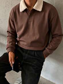 Men's Autumn/Winter Casual Classic Patchwork Lamb Fleece Collar Sweatshirt - Brown - View 9
