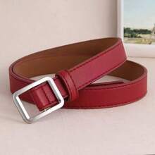 1pc Women's Burgundy Geometric PU Fashion Wide Belt, Suitable For Daily Wear - Burgundy - View 3