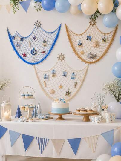 1pc Fishing Net Decoration, Mermaid Pirate Nautical Underwater Theme Decor, Suitable For Baby Shower, Baby Birthday, Baby Party, Hawaiian Luau Beach And Room Decoration
