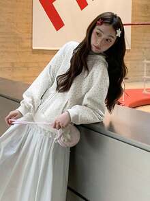 Women's Ditsy Floral Hooded Sweatshirt, Slimming Casual Top, Thin Autumn Tops - Grey - View 4