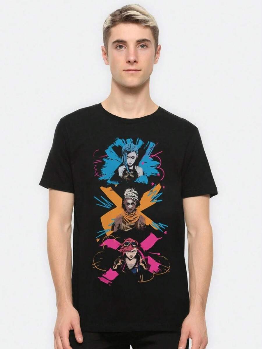 Arcane Jinx Ekko Vi Baumwoll-Grafik-T-Shirt für Männer und Frauen, Herren-T-Shirt, Baumwoll-T-Shirt für Männer, Sommer-Oberteile - Schwarz - Übersicht 1