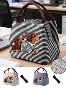 Insulated Lunch Bag With "Dachshund" Pattern, Women Pet Lover Lunch Bag, Comes With Black Utensil Storage Bag, Large Capacity, Student Meal Insulated Ice Bag, Portable Travel Picnic Bag, Office School Lunch Bag Insulated Lunch Box, Work Lunch Box, Work Office Holiday Lunch Box, Suitable For Men And Women Multi-Functional Camping School Lunch Box - Multicolor - View 2