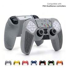 Suitable For Playstation 5 Gamepad Dust-Proof Silicone Cover 5 Competitive Rocker Cap Set Non-Slip Wear-Resistant Textured Handle Cover,1 Controller Case +2 Thumb Grip Covers +1 Sticker - View 5