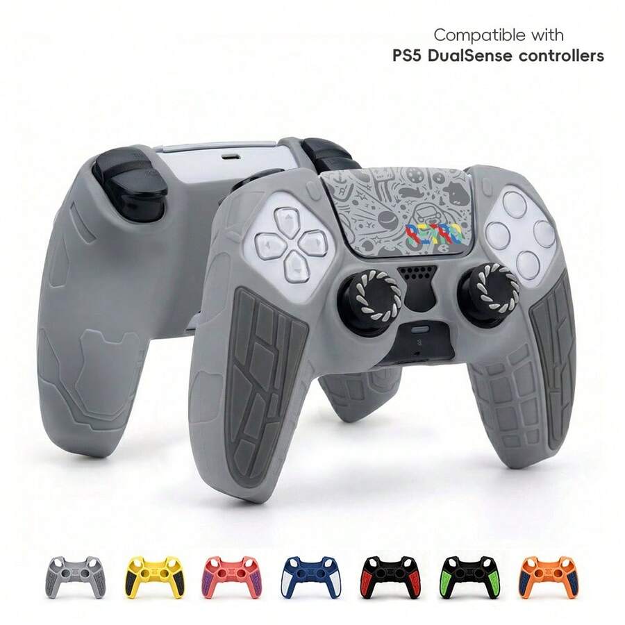 Suitable For Playstation 5 Gamepad Dust-Proof Silicone Cover 5 Competitive Rocker Cap Set Non-Slip Wear-Resistant Textured Handle Cover,1 Controller Case +2 Thumb Grip Covers +1 Sticker - View 1
