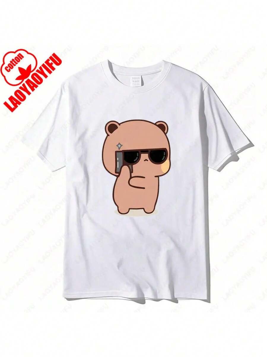 Camiseta de Pareja Kawaii Bubu Dudu, Osos Panda Are Spy Love Things, Camiseta de Pareja, Linda Camiseta de Algodón a Juego para Hombre y Mujer, Camisetas Casuales - Blanco - Ver 1