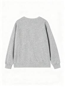 女款秋冬新款純色圓領運動衫，休閒百搭寬鬆上衣，時尚日常穿搭 - 灰色 - 查看 4