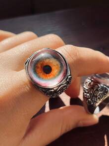 New Exaggerated Realistic Blood Red Eyeball Open Ring, Bold Vintage Curtain Eye Ring,Halloween Eye Of The Demon - Multicolor - View 6