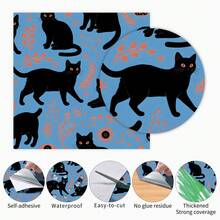 1 Rollo de Papel Tapiz Autoadhesivo de Gato Azul y Negro - Despegable y Adhesivo, Papel Contacto Removible, 17.32 Pulgadas de Ancho. Adecuado para Sala de Estar, Dormitorio, Gabinete y Renovación de Estantería, Pegatina Decorativa de Pared Estética DIY - Gato azul - Ver 11