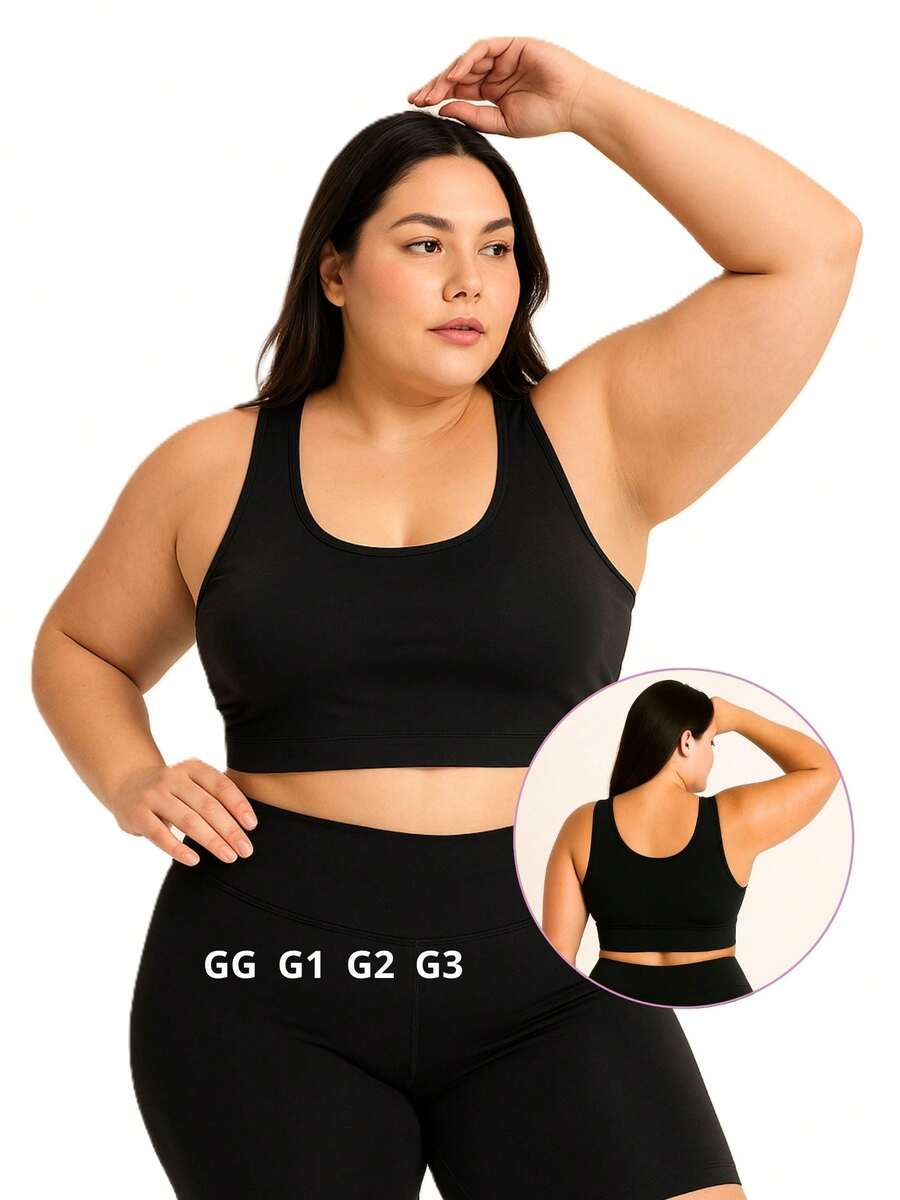 Top Academia Suplex Forrado Sem Bojo Cropped Sutiã Esportivo Alta Sustentação Plus Size Preto Preta