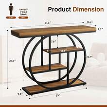 Console Table With Circle Base, Industrial Narrow Entryway Table With Storage, 4-Tier Wood Sofa Table For Living Room, Hallway, Rustic Brown - Rustic Brown - View 2