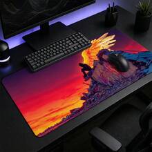 Sunset Glowing Golden Wings Hooded Man Ruins Large Gaming Desk Mat, Red-Orange Gradient Sky Fantasy Art Print Non-Slip Rubber Extended Mouse Pad, Waterproof Long Keyboard Pad, Esports Computer Desktop Decoration - View 4
