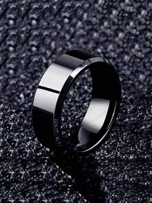 1pc Men's Fashion Classic Stainless Steel 6MM Polished Ring, Hypoallergenic Waterproof Minimalist Daily Stacking Jewelry Gift - Black - View 5