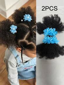 2PCS African Small Curls With Bubble Hair And Ponytail Wig For Children - 黑色 - 查看 13