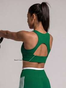 Sodalemon Women's Colorblock Front Striped Sports Bra With Hollow Back, Removable Pads, High Support For Gym, Yoga, Training, Tennis And Workout - Green - View 1