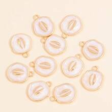 10Pcs Enamel Shell, Starfish, Conch, Turtle Pattern Round Pendant, Suitable For DIY Earrings, Bracelets, Necklaces, Fashion Jewelry - White - View 17