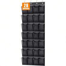 Organizador Colgante Para Puerta Zapatos Varios Compartimentos Transparentes, Ahorra Espacio Colores Negro Blanco Gris Para Dormitorio Armario Cocina Baño - 28 casillas de la cuadrícula - Ver 1
