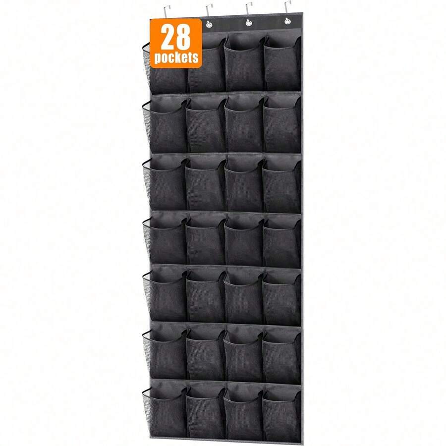 Organizador Colgante Para Puerta Zapatos Varios Compartimentos Transparentes, Ahorra Espacio Colores Negro Blanco Gris Para Dormitorio Armario Cocina Baño - 28 casillas de la cuadrícula - Ver 1