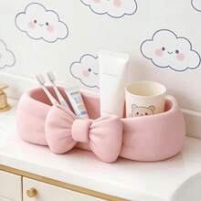 Organizador de Maquillaje con Lazo Rosa| Bonita Caja de Almacenamiento para Baño, Escritorio y Cuidado de la Piel - rosa - Ver 4