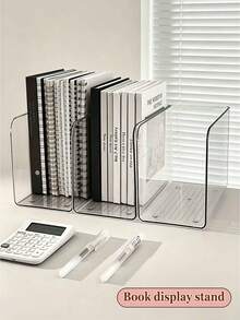 1/2pcs Desktop Storage Set, Bookend & 3-Tier Pen Holder, Adjustable Transparent PET Desktop Organizer, Space-Saving Stationery Storage, Suitable For Office, Home, School Study Room - Multicolor - View 6