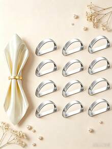 4-24 Stücke matte goldene D-förmige Serviettenringe, halbkreisförmige Metall-Serviettenhalter-Schnallen, Tischdekoration, Hochzeit, Bankett, Party - Silber - Übersicht 9