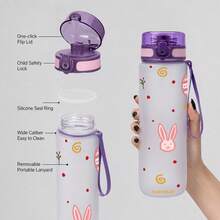 1pc 800ml/26oz 3D Printed Cute Cartoon Rabbit Pattern Water Bottle, Direct Drinking Mouth, With Carrying Strap For Easy Portability, Back To School - Multicolor - View 9
