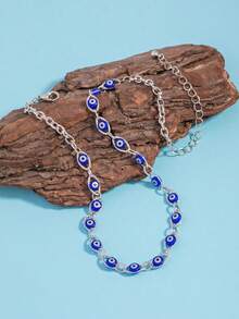 1 buah Kalung Mata Setan Mewah Bergaya Ekstra, Perhiasan Kalung Desain Kreatif Niche - Biru - View 4