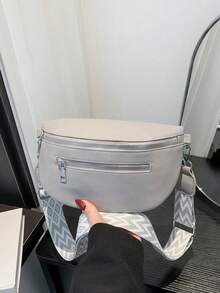 女款 PU 斜挎腰包，新款休閒小斜挎包，純色極簡百搭胸包，方便個性化外出包 - 灰色 - 查看 3