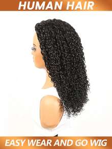 3 In 1 Half Wig Burmese Curly Wave Half Wig Human Hair With Elastic Drawstring Glueless Wear Go Wigs Human Hair Seamless Flip Over Half Wigs 180% Density - Natural Black - View 5