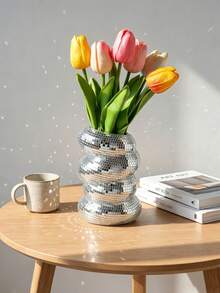 Disco Ball Flower Pot Spiral Vase, Vase Pen Holder, Flower Stand Makeup Brush Storage Rack, Home Decor Floral Ornament, Unique Silver Mirror Disco Ball, Suitable For Living Room, Kitchen, Office Desktop Decoration, Nordic Style, Wedding Graduation Gift - A - View 2
