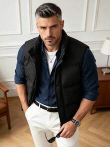 Men's Solid Color Minimalist Casual Cotton Padded Loose Vest Jacket - Black - View 2