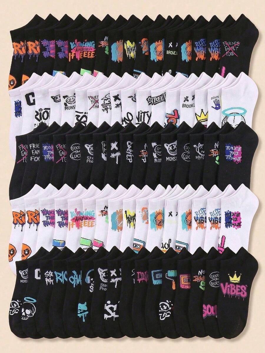 20 Pairs Children's Boat Socks, Children's Graffiti Boat Socks, Street Boat Socks, Suitable For Teenagers, Children's Short Socks, Suitable For 1-16 Years Old Children - Multicolor - View 1