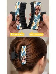 1pc Women's Personalized Customized Non-Slip Hair Clip, Custom Photo & Text Claw Clip, Fashion Minimalist Back Head Bun Claw, Square Printed Customized Photo Hair Clip, Temperature-Sensitive Hair Accessory, Suitable As Valentine's Day Gift, Daily Gift And Best Friend Gift - Multicolor - View 6
